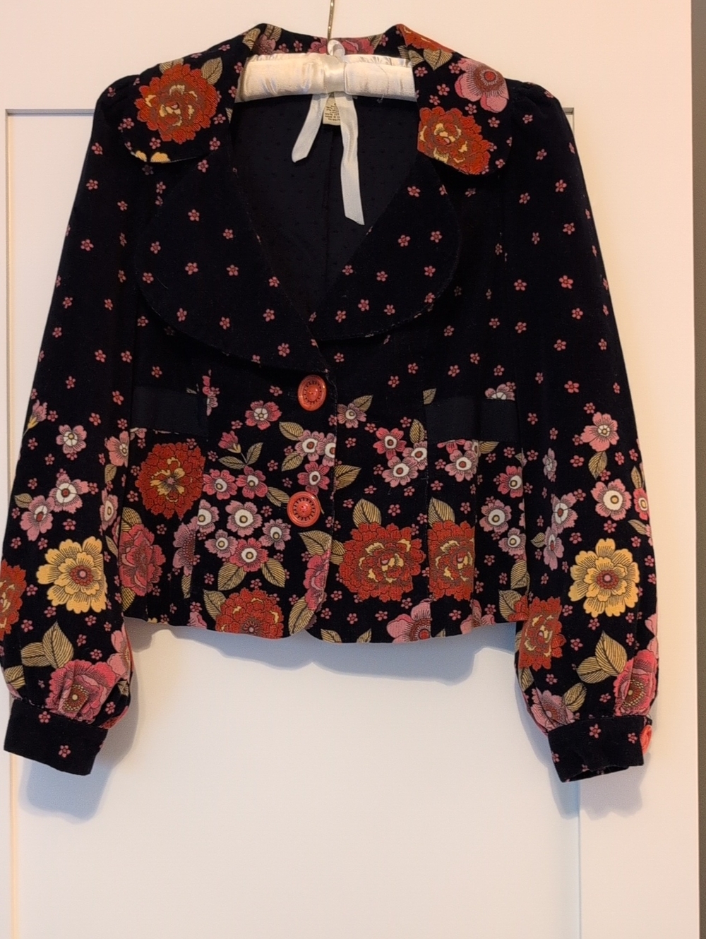 Elevenses Floral Cropped Blazer with Pink & Red Blooms